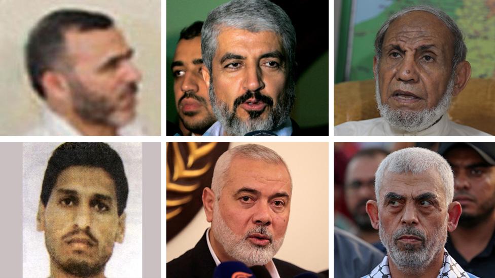  Marwan Issa; Khaled Meshaal; Mahmoud Zahar; Yehiya Sinwar; Ismail Haniyeh; Mohammed Deif)