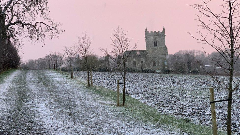 Snow in Colston Bassett, Nottinghamshire, on Saturday