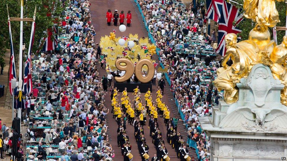 Performers dance down the Mall