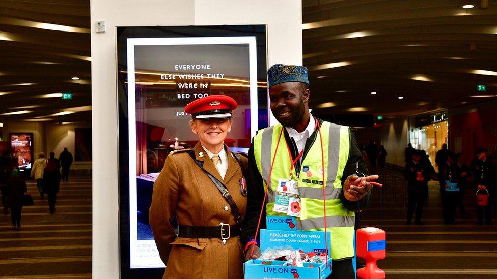 Poppy sellers at New Street Station