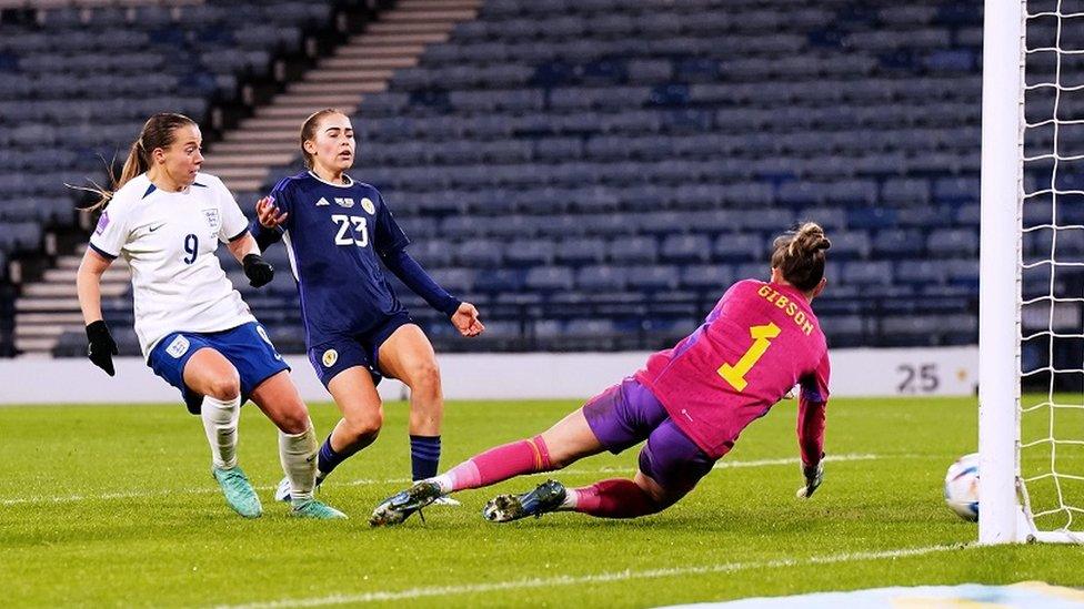 England's-Fran Kirby-scoring-against-Scotland.