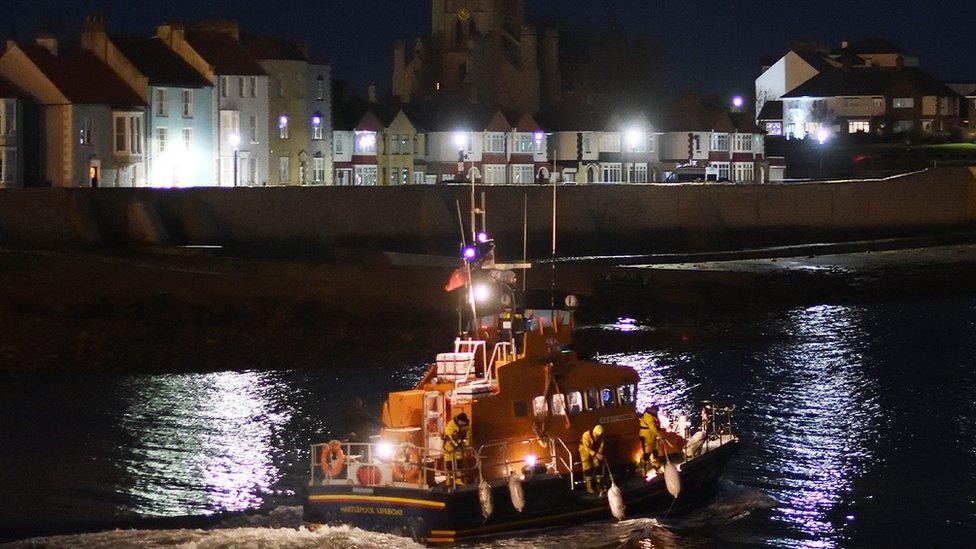 The lifeboat heads out to sea