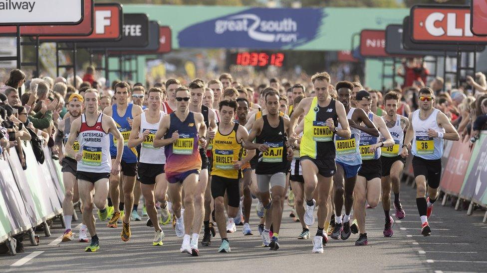 The leading pack at the Great South Run