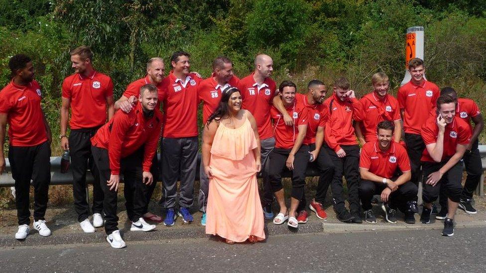 "Mystery bride" with Needham Market FC players