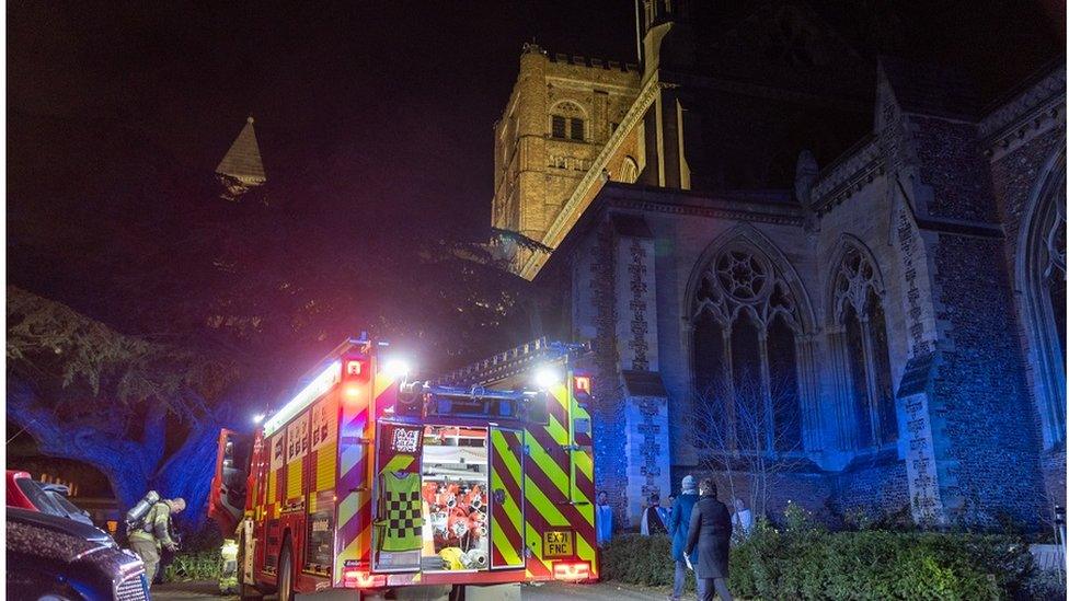 Fire engine at St Albans cathedral