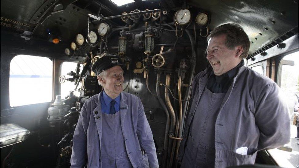 Engine fireman Gordon Hodgson, (L) and driver Steve Chipperfield, both from Carlisle, brought the Flying Scotsman back to Scotland