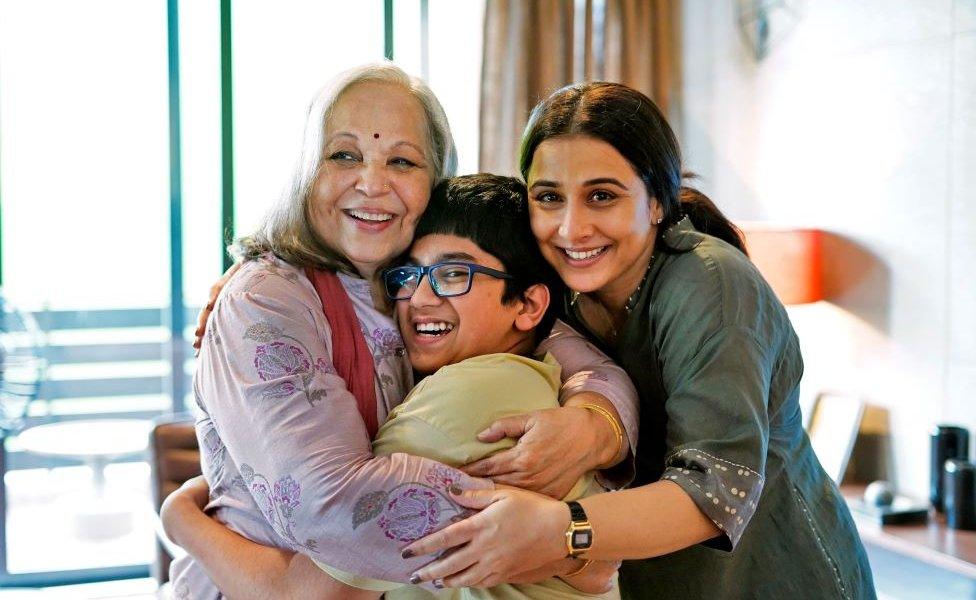 Surya Kasibhatla (middle) with his co-actors Rohini Hattangadi (left) and Vidya Balan (right)