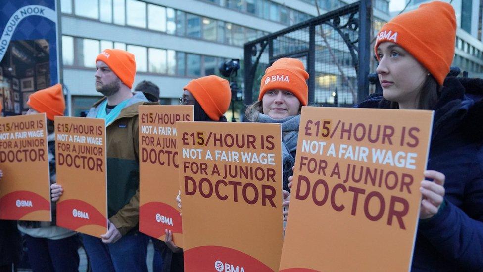 Picket line outside St Thomas' Hospital London