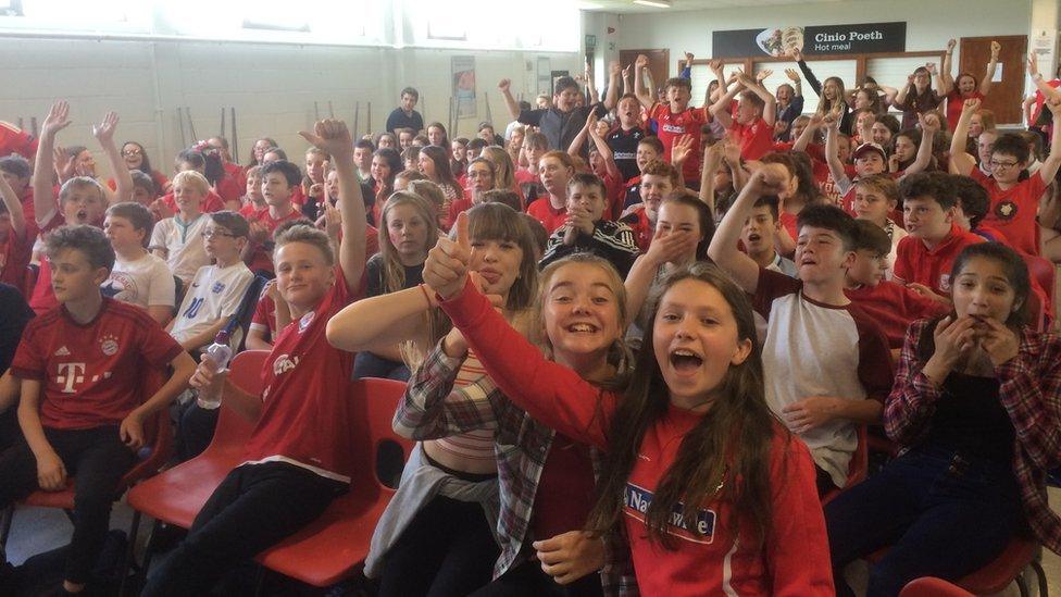 Pupils at Ysgol David Hughes, Anglesey, watched the game