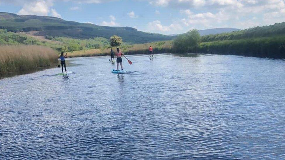 Paddle boarding on the River Roe, Binevenagh on Sunday