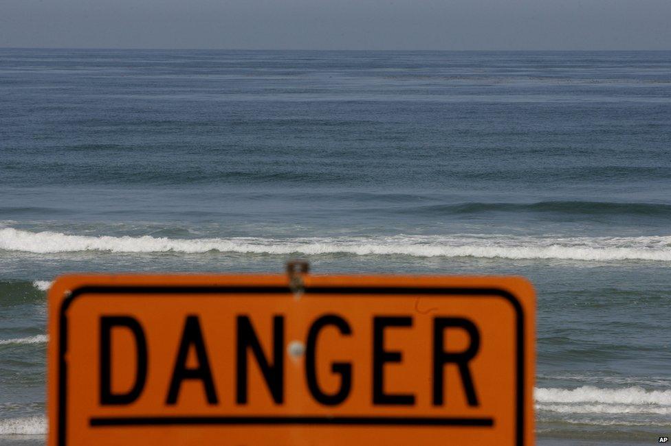 Danger sign on a beach in California