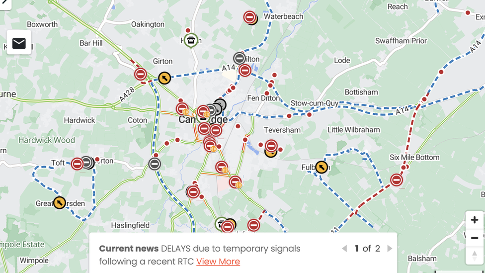 Map of roadworks