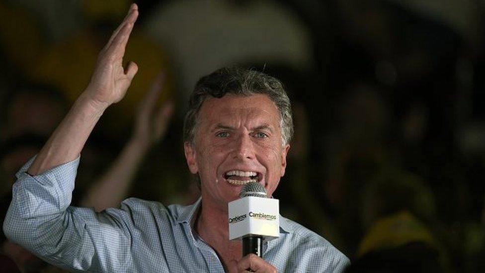 Mauricio Macri delivers a speech in Buenos Aires on 21 October, 2015