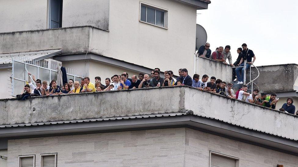 Frosinone fans on a terrace