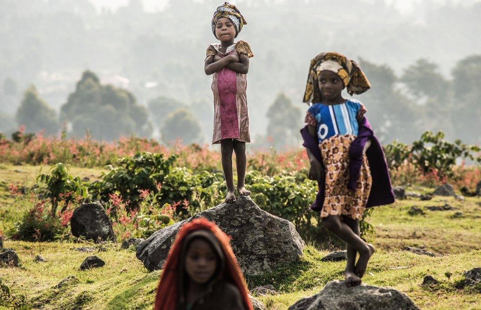 Batwa children photographed outside Rukeri, Uganda