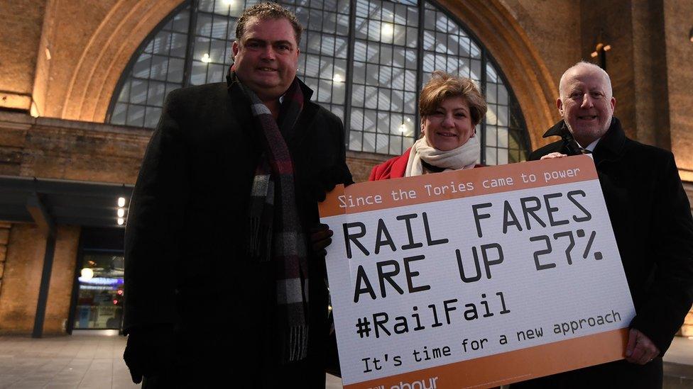 Shadow transport secretary Andy McDonald and shadow foreign secretary Emily Thornberry (right and centre) joined one of the protests