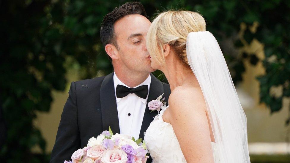 Ant McPartlin and Anne-Marie Corbett kissing at their wedding