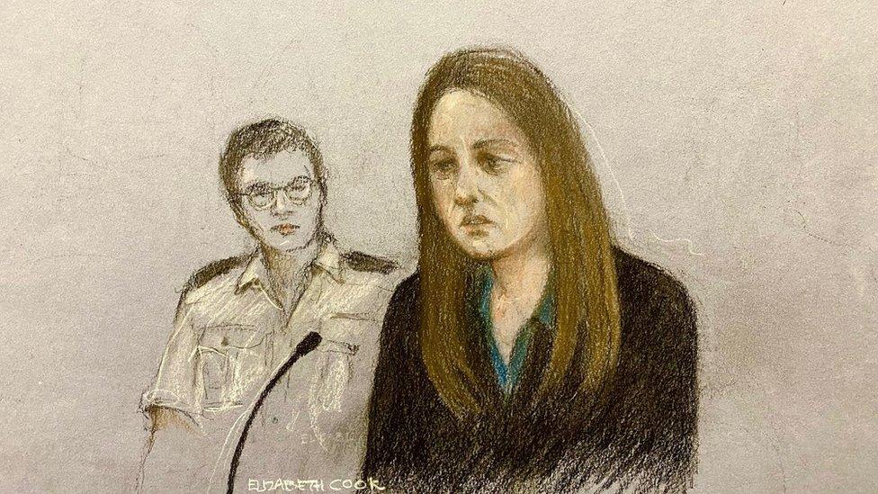 Court artist sketch of Lucy Letby giving evidence