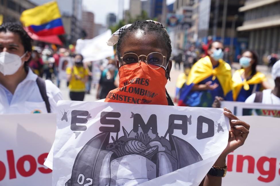 Yacila at a protest in Bogotá on 12 May 2021