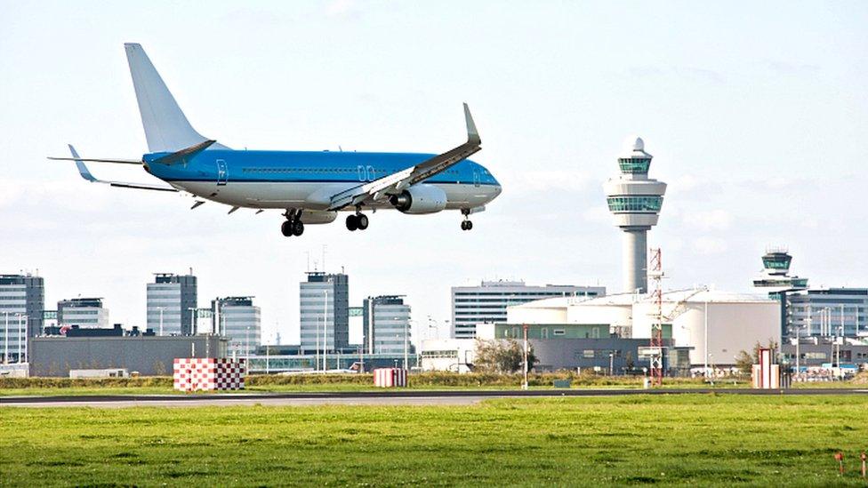 KLM flight landing at Schiphol