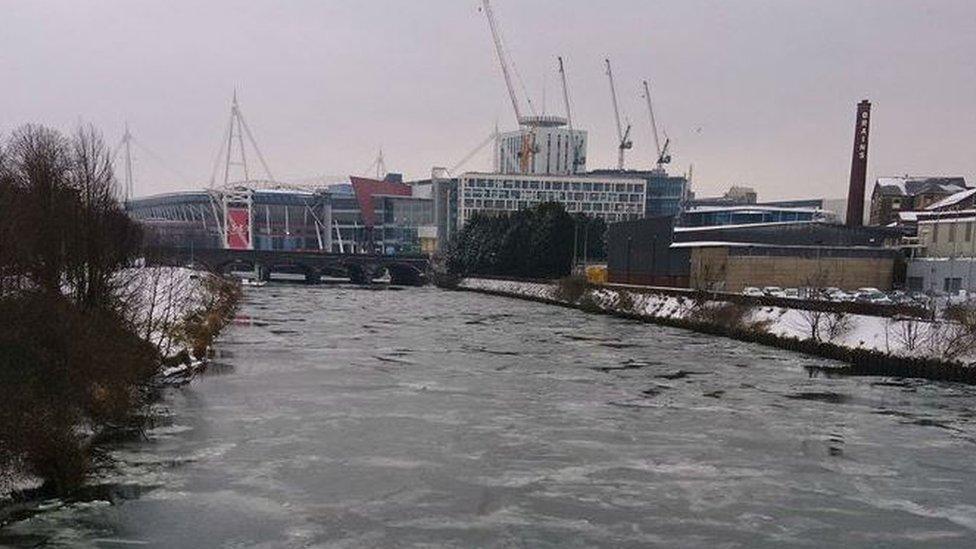 The River Taff in Cardiff has frozen