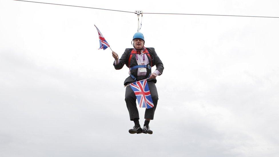 Boris Johnson got stuck on a zip-line on August 01, 2012