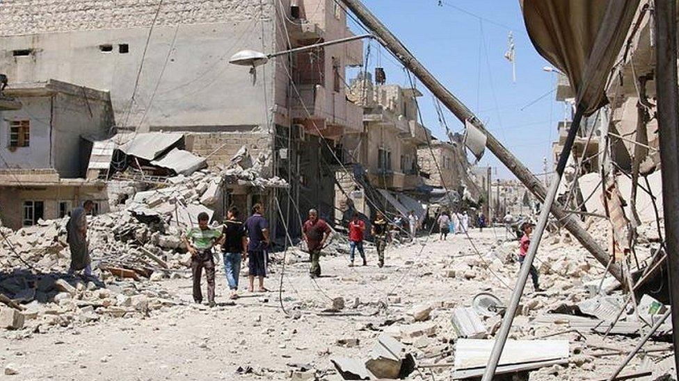 Aftermath of an air strike on Aleppo (July, 2016)