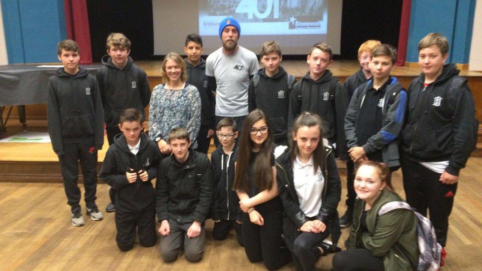 Ben Smith with Inverness High School pupils