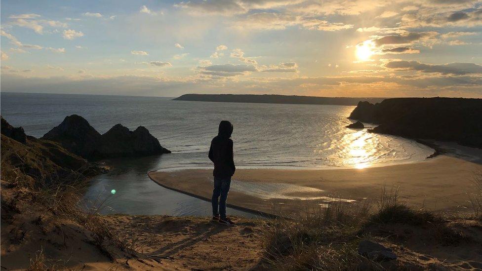 Sunset at Three Cliffs Bay