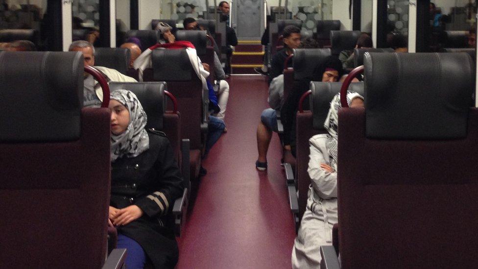 Syrians on train in Austria