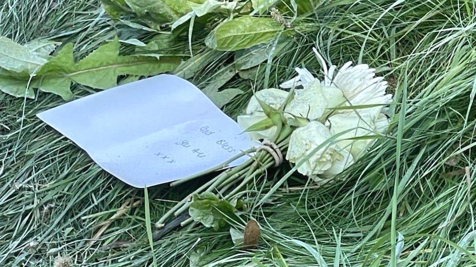 A floral tribute left at the scene on the A61 Ripon Road