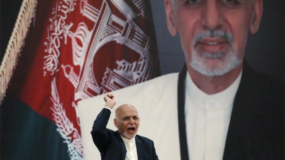 Afghanistan"s President Ashraf Ghani speaks during an event with Afghan security forces in Kabul