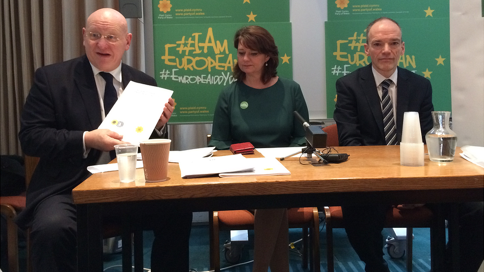 Hywel Williams, Leanne Wood and Volker Roeben