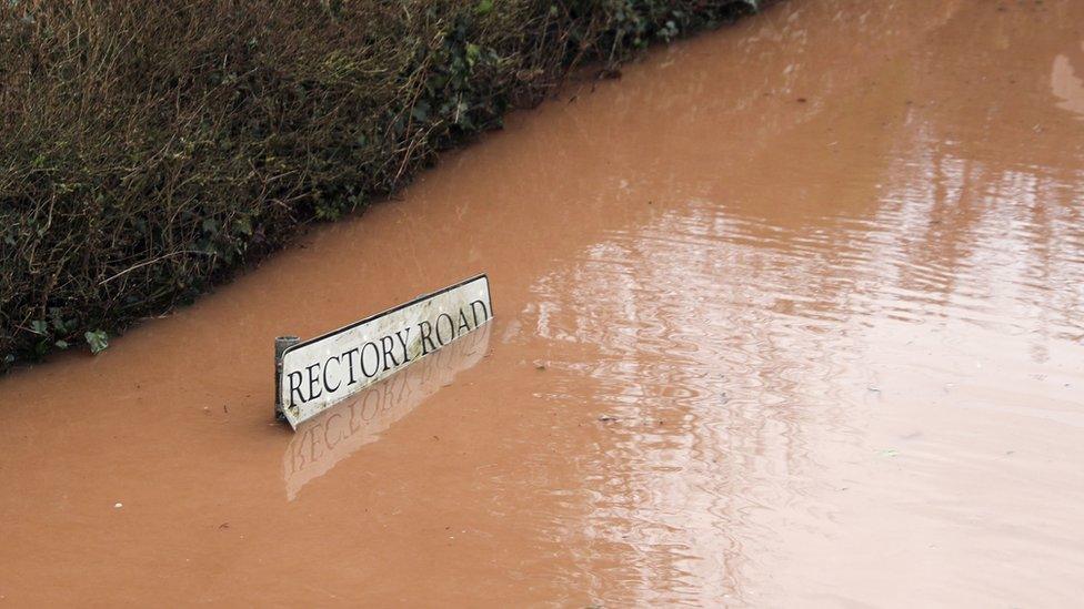 Floodwater surrounding the village of Hampton Bishop near Hereford, after the River Lugg burst its banks in the aftermath of Storm Dennis.