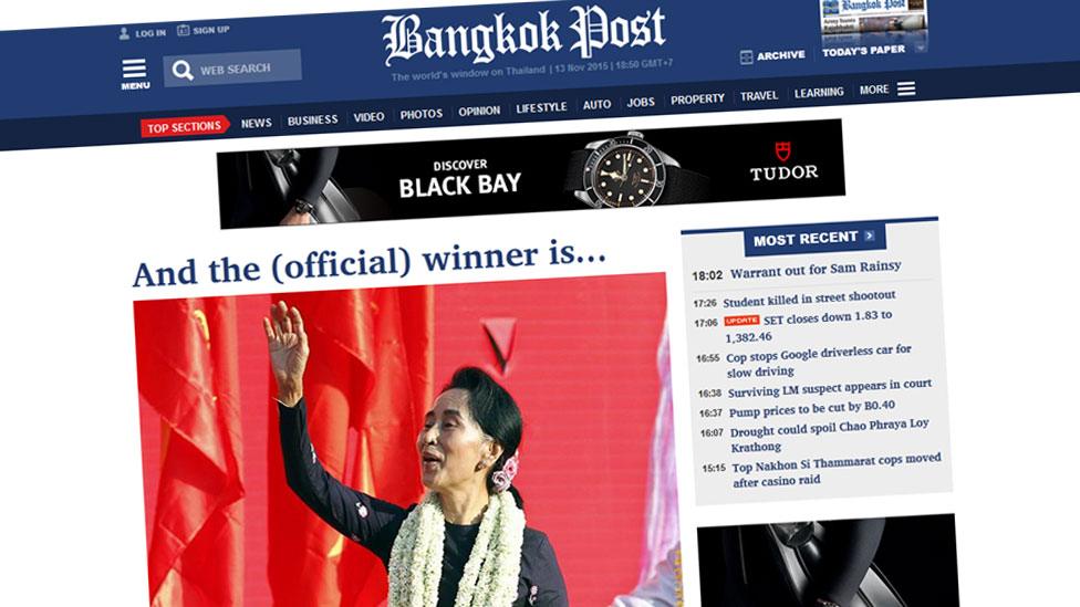 Screengrab of Bangkok Post website showing image of Aung San Suu Kyi