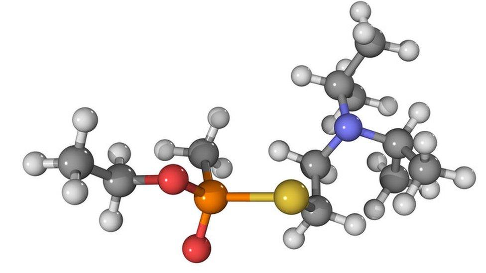 VX nerve agent, molecular model.