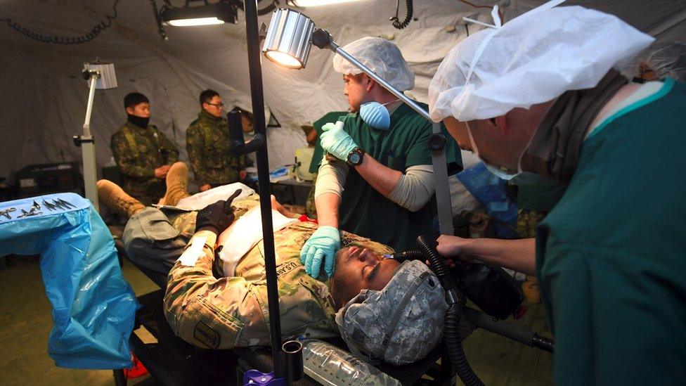 Medics treat a mock victim during US-SK drills (March 2017)