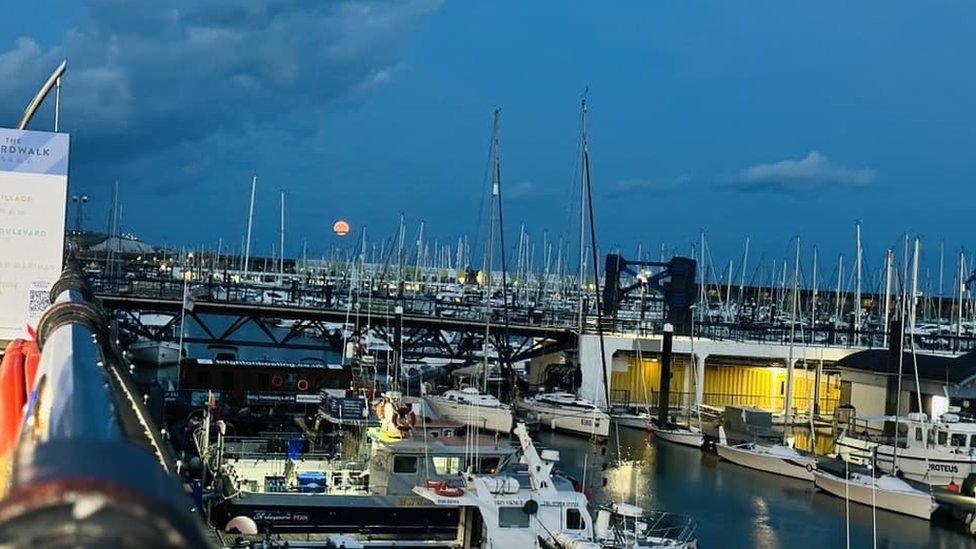 Brighton Marina under the glow of the supermoon