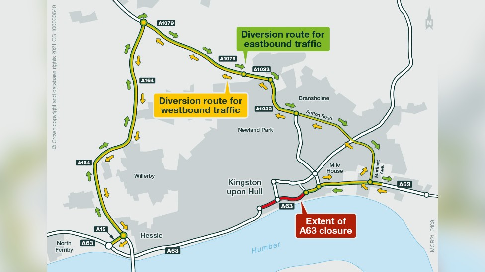 Map showing road closures