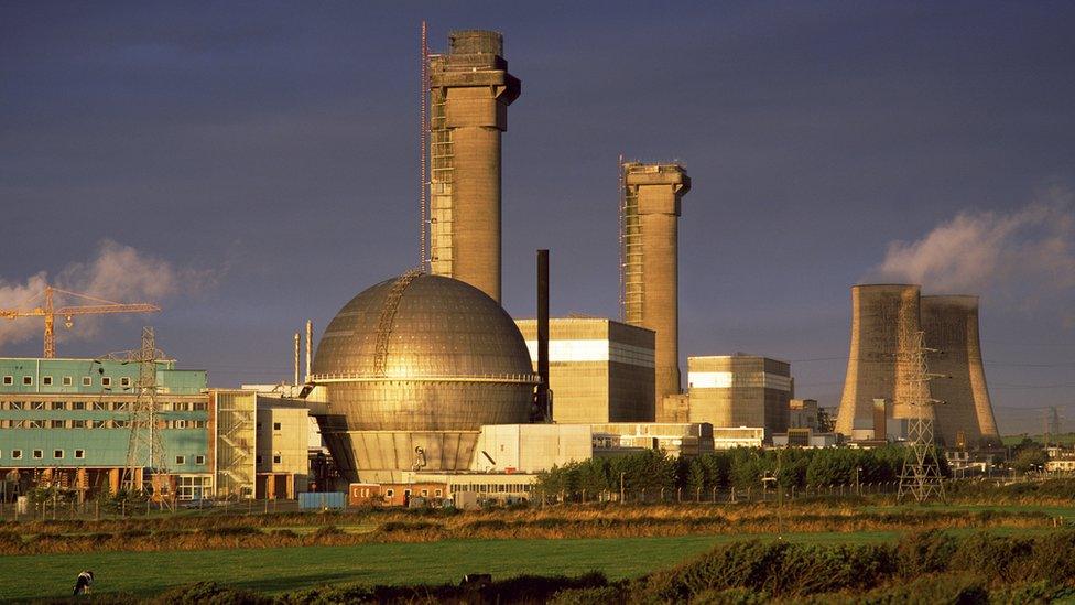 Old picture showing large sphere and towers at Sellafield