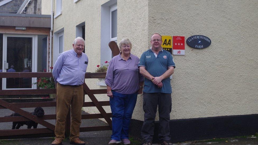 Martin Hadley, right, with Martin and Lynn Hadley at Llanerchindda Farm, Llandovery, Carmarthenshire