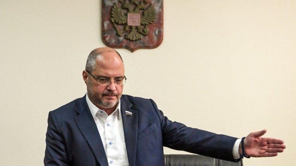 Russian lawmaker Sergei Gavrilov speaks during a news conference in Moscow, Russia. Photo: 21 June 2019