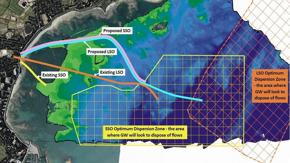 Map showing location of the old and new outfall pipes