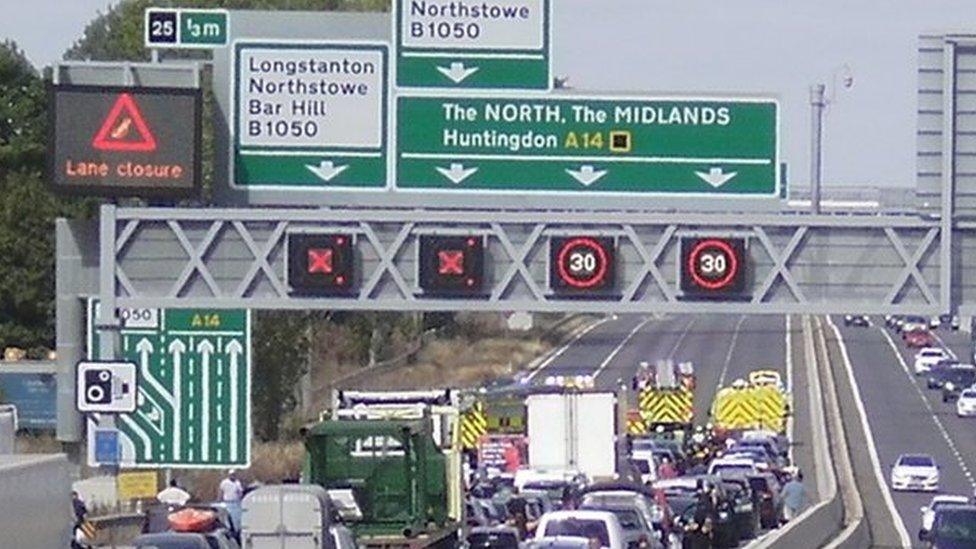 Traffic at a standstill on the A14