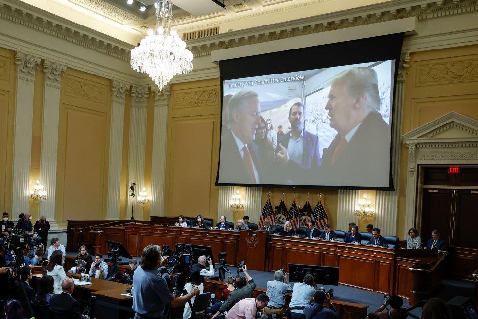 Trump and Meadows on big screen at Jan 6 hearing