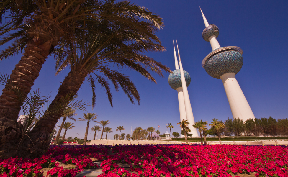 Flowers in front of the Kuwait towers