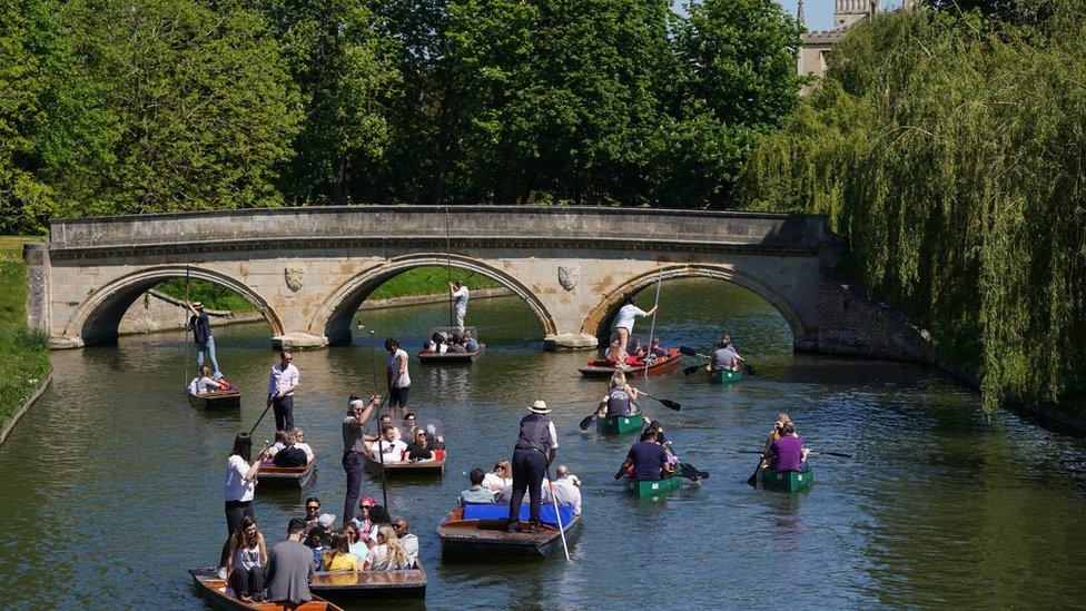 Punts and kayaks fill the River Cam in Cambridge on Sunday