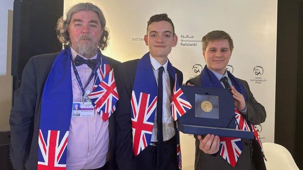 Michael Jones, Callum and James win prize at Cop28 in Dubai