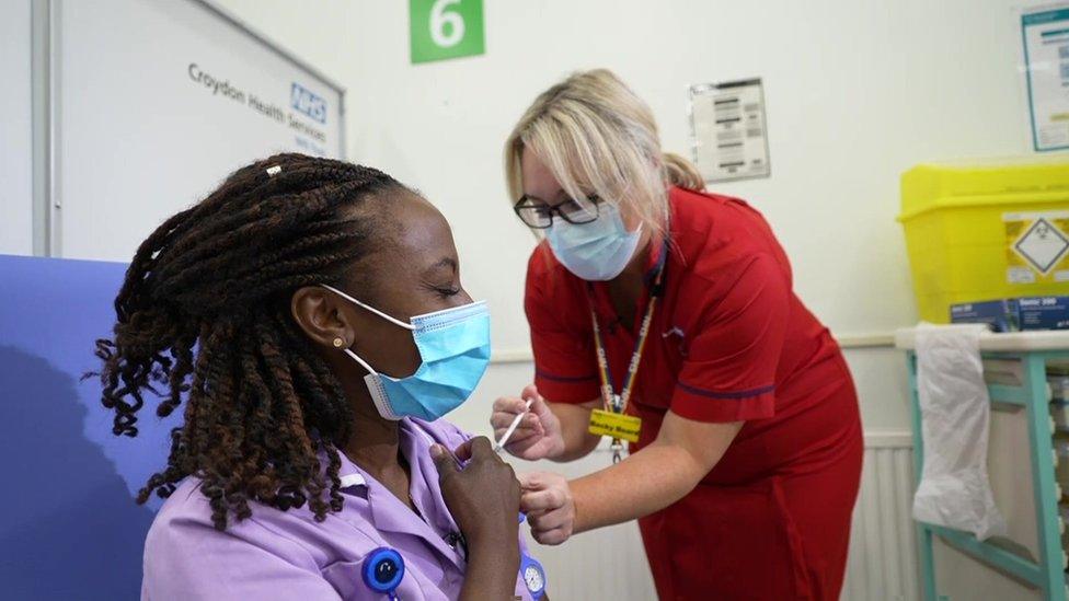 Catherine Cargill is vaccinated with a booster Covid jab at Croydon University Hospital