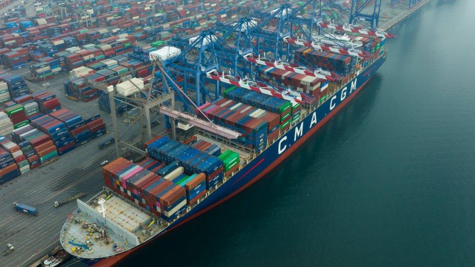 A container ship at the Port of Los Angeles